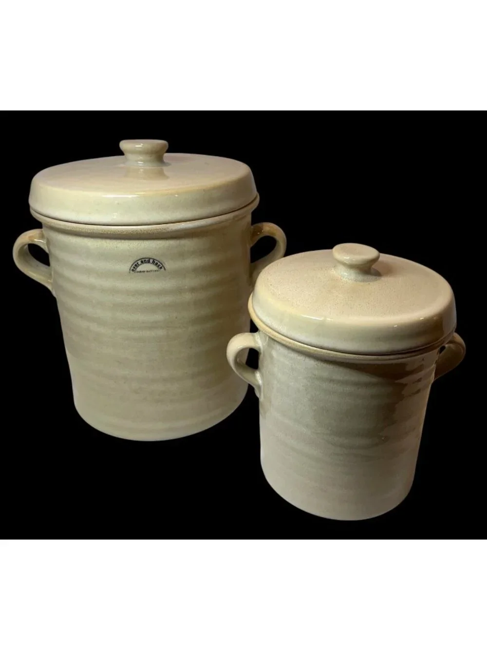 Over And Back Stoneware Large & Small Lidded Canisters Beige Set Of 2 Kitchen St